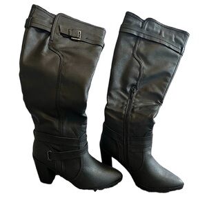 Qupid Black High Heel Boots New Out Of Box Zip Up Calf Shoes Women’s Size 8.5